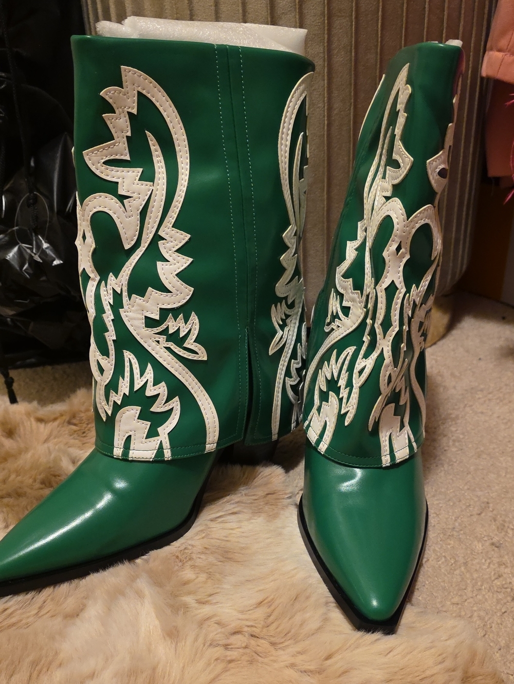 AKIRA Green Cowboy Embroidered Knee-High Boots Sz 10